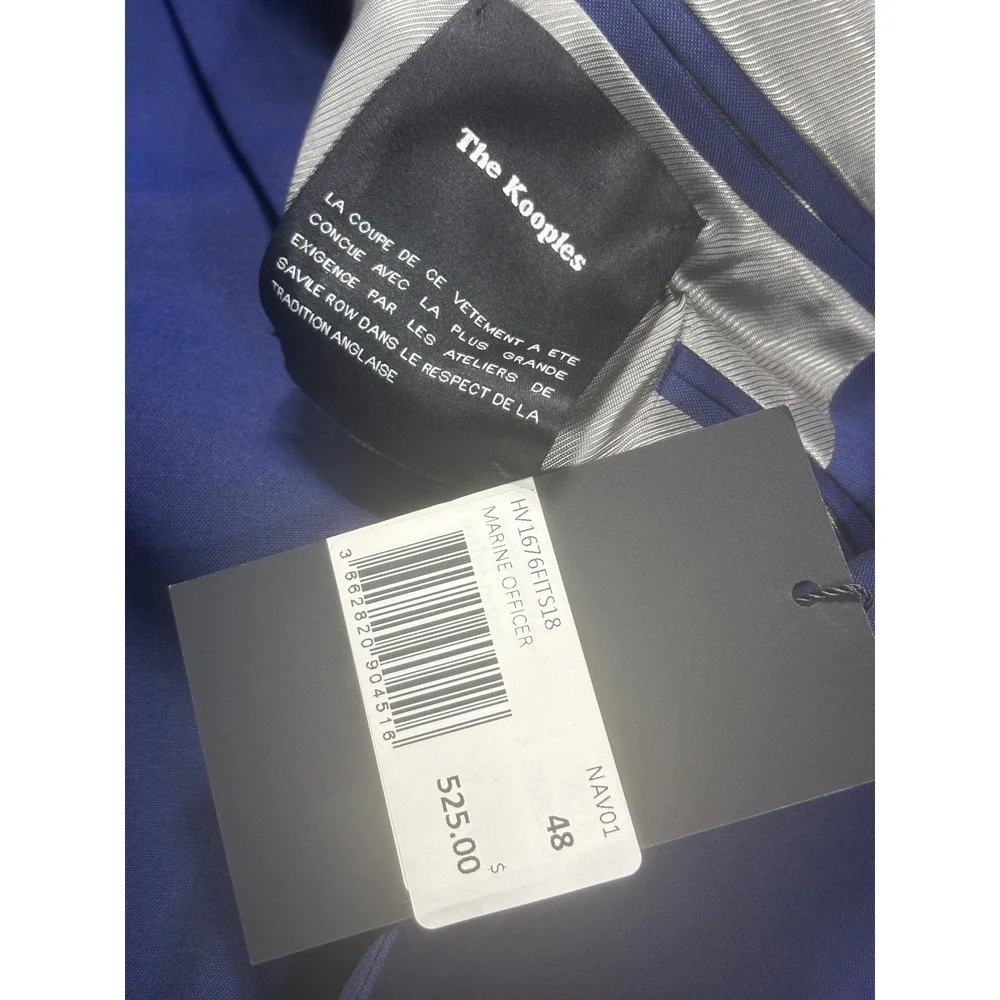 The Kooples Marine Officer Men's Royal Blue Wool Blend Fitted Blazer FR 48 US 38